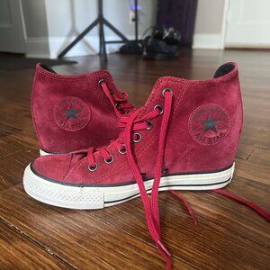 Converse Red Suede hidden wedge high tops